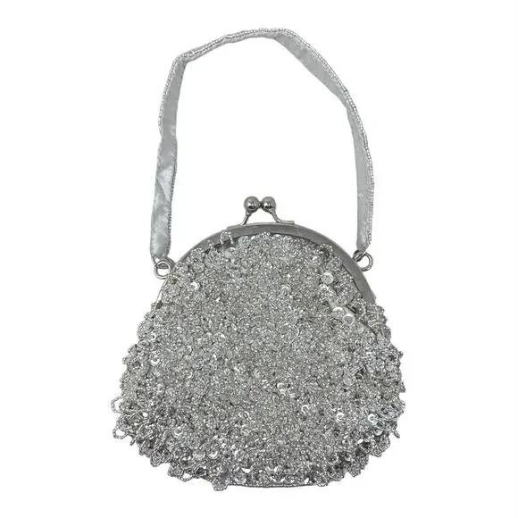 Cache Silver beaded sequins clutch bag - Picture 1 of 8